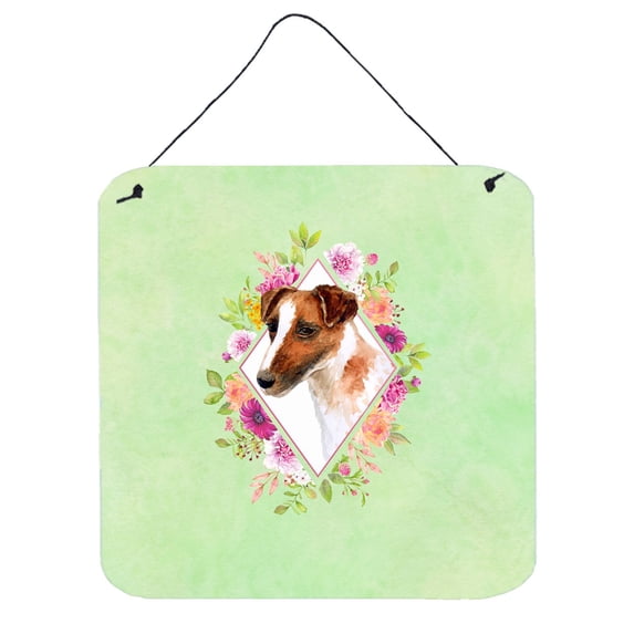 Jack Russell Terrier Green Flowers Wall or Door Hanging Prints