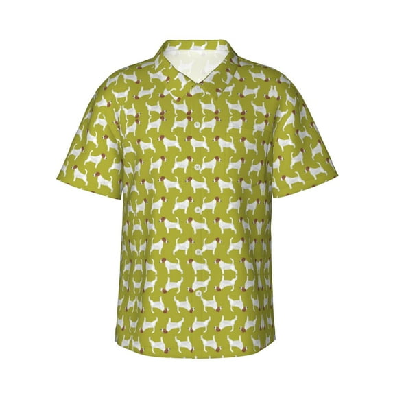 Jack Russell Terrier Hawaiian Shirts For Men, Summer Short-Sleeve Relaxed-Fit Button-Down Shirts Small