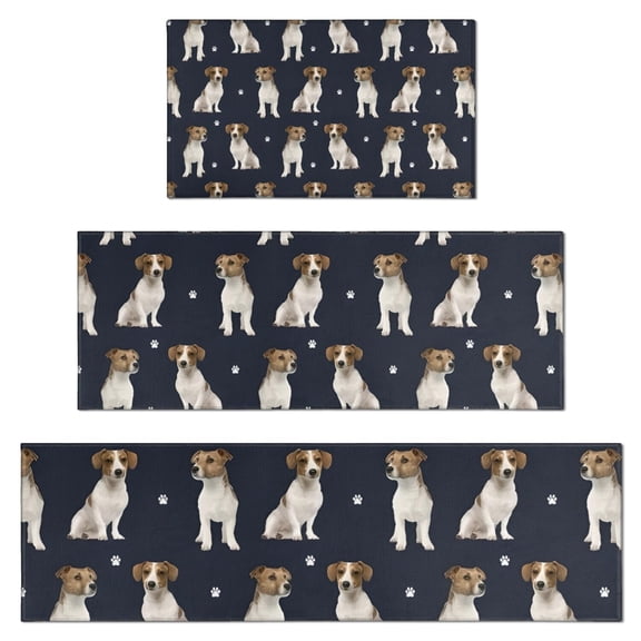 Jack Russell Terrier Kitchen Rugs Sets Of 3,Kitchen Runner Rugs Non Skid Washable,Decorative Kitchen Floor Mats for Kitchen,Sink,Laundry,17"x30"+ 17"x47" + 17"x59"