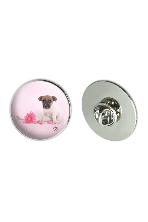 Jack Russell Terrier Puppy Dog Flower Metal 1.1" Tie Tack Hat Lapel Pin Pinback