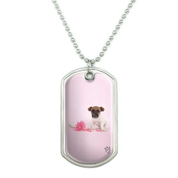 Jack Russell Terrier Puppy Dog Flower Military Dog Tag Pendant Necklace with Chain