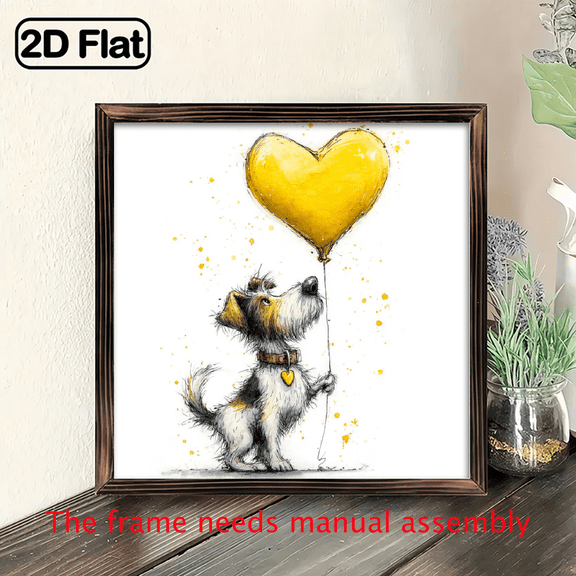 Jack Russell Terrier Puppy Picture Frame Wall Art Suitable for Pet Lovers, Farmhouse Style JRT Dog Painting with Irregular-Shaped Frame, Artificial Hanging Decor for, Bedroom, Easy-Hook System,