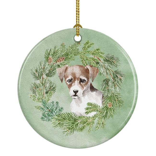 Jack Russell Terrier Puppy Tricolor Christmas Wreath Ceramic - Main Image