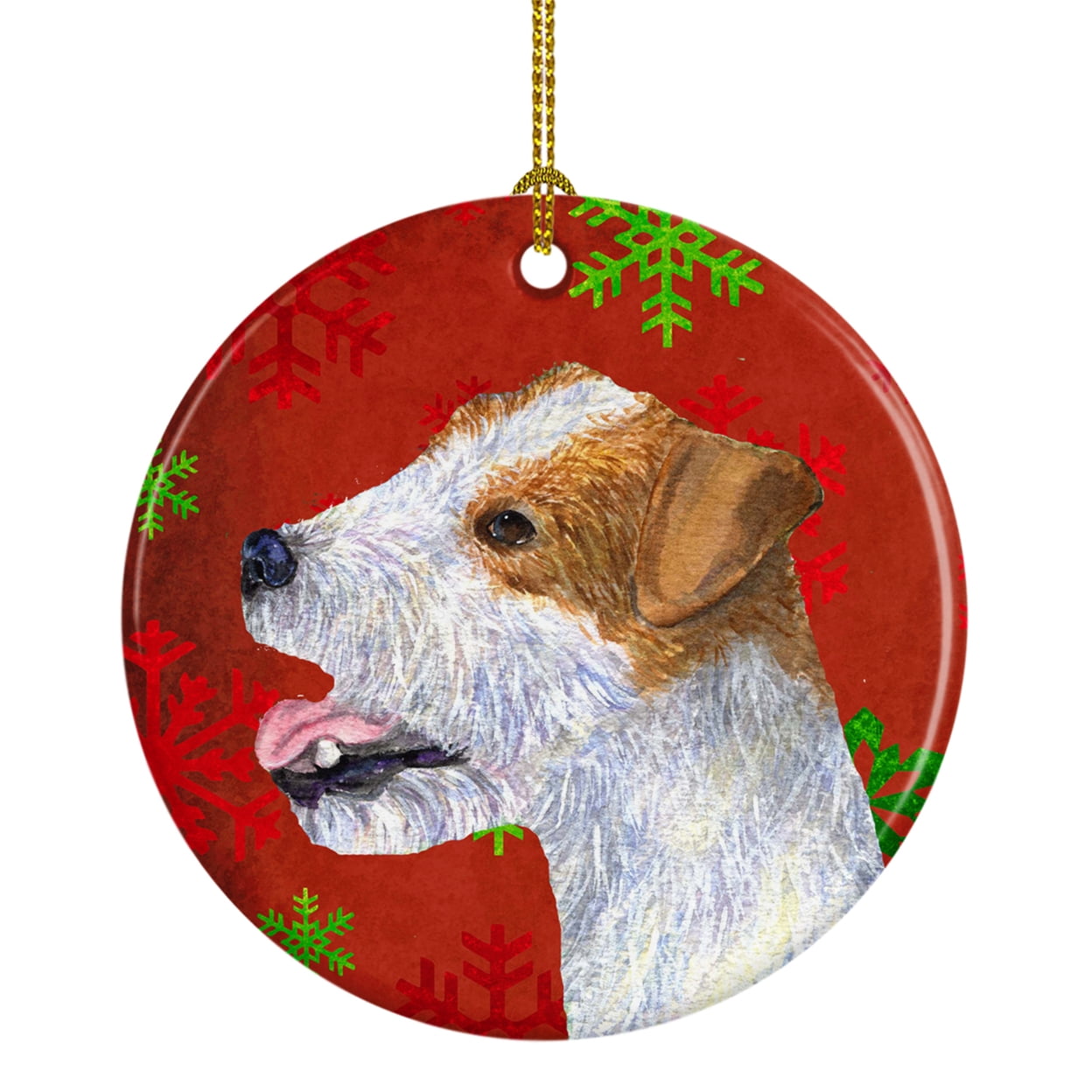 Carolines Treasures SS4711-CO1 Jack Russell Terrier Red Snowflakes Holiday Christmas Ceramic Ornament, Multicolor
