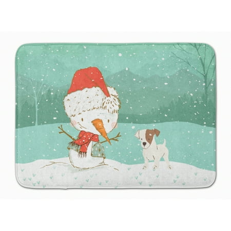 Jack Russell Terrier Snowman Christmas Machine Washable Memory Foam Mat