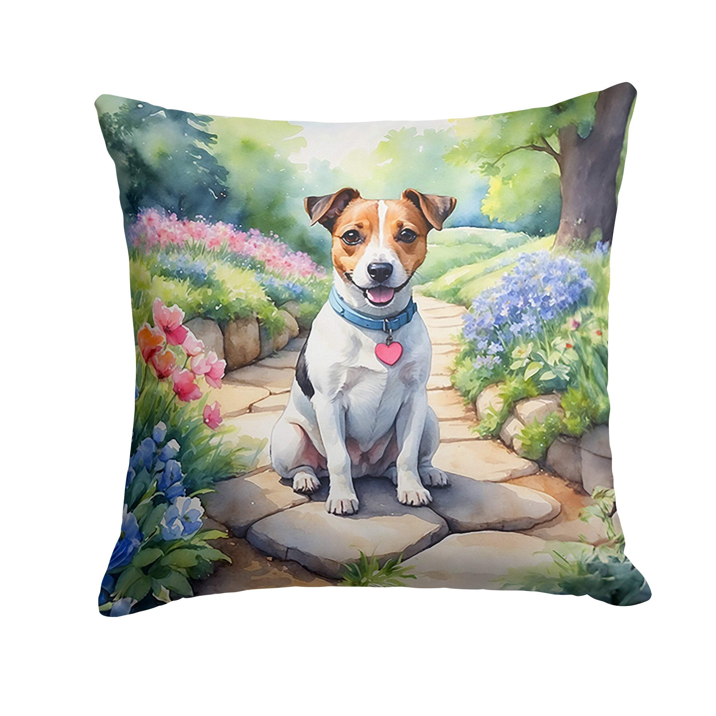Jack Russell Terrier Spring Path Throw Pillow 18 in x 18 in