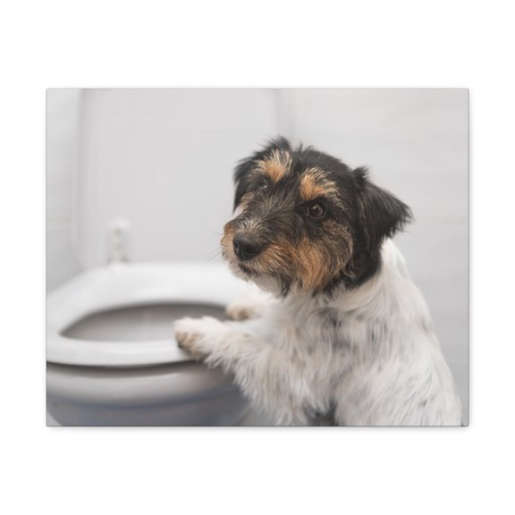 Jack Russell Terrier Standing On Toilet Funny Canvas Wall Art for Home Decor Ready-to-Hand