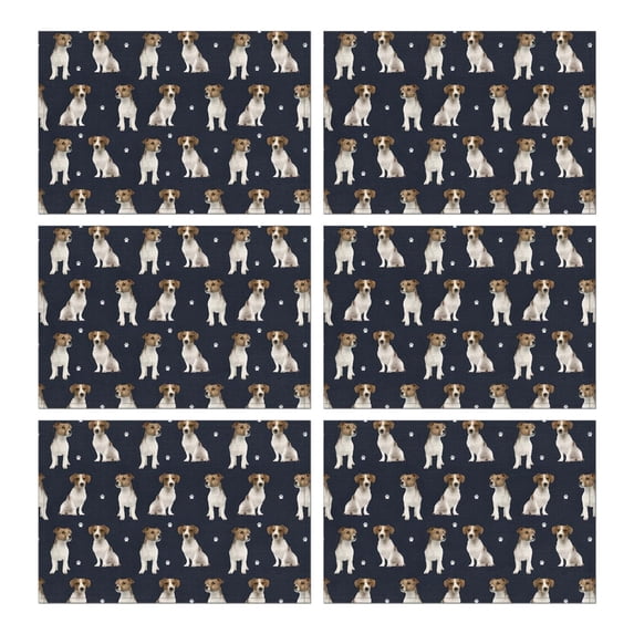Jack Russell Terrier Summer Placemats Table Placemats Set Of 6-Linen Kitchen Washable Placemats Table Mats 11.8"x17.7"Non-Slip Heat Resistant