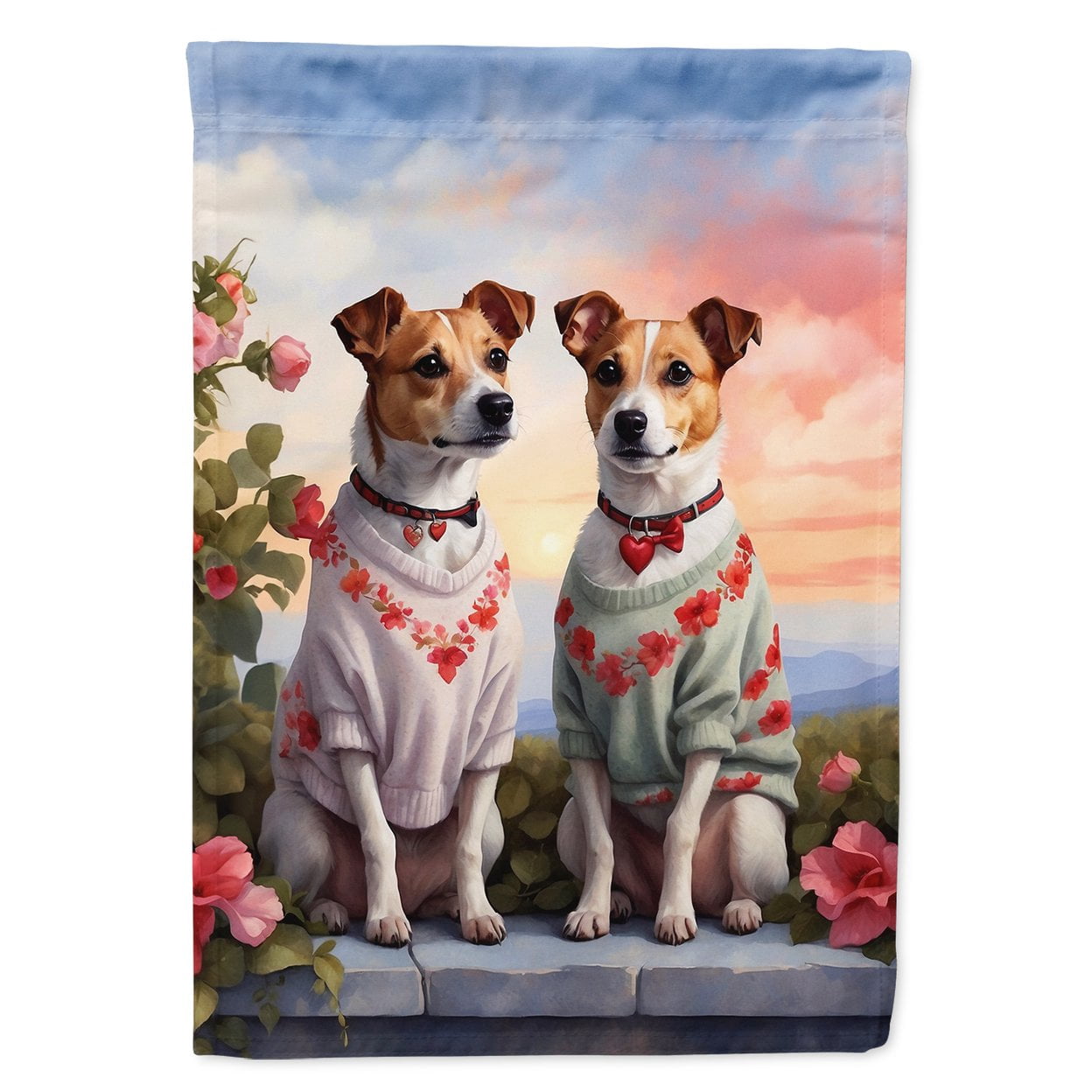 Jack Russell Terrier Two Hearts Garden Flag