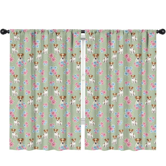 Jack Russell Terrier and Floral Insulated Teens Curtains Set Of 2, Bedroom Essentials, Toddler Room Decor 52"x84"