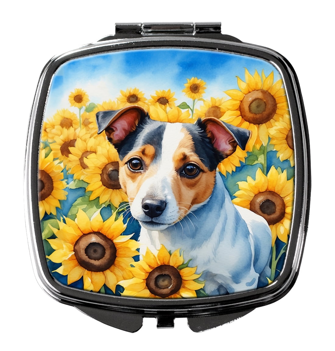 Jack Russell Terrier in Sunflowers Compact Mirror 2.75 in x 3 in