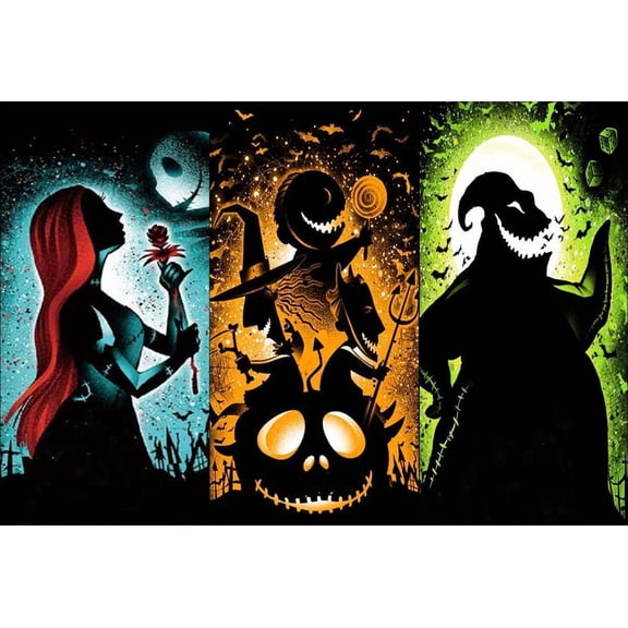 Jack and Sally Diamond Art Kits for Adults, Diamond Painting Kits for Beginner 5D DIY Halloween Diamond Dots Full Drill Crafts for Gem Art Dot Art for Adults Home Wall Decor 12x16 inch
