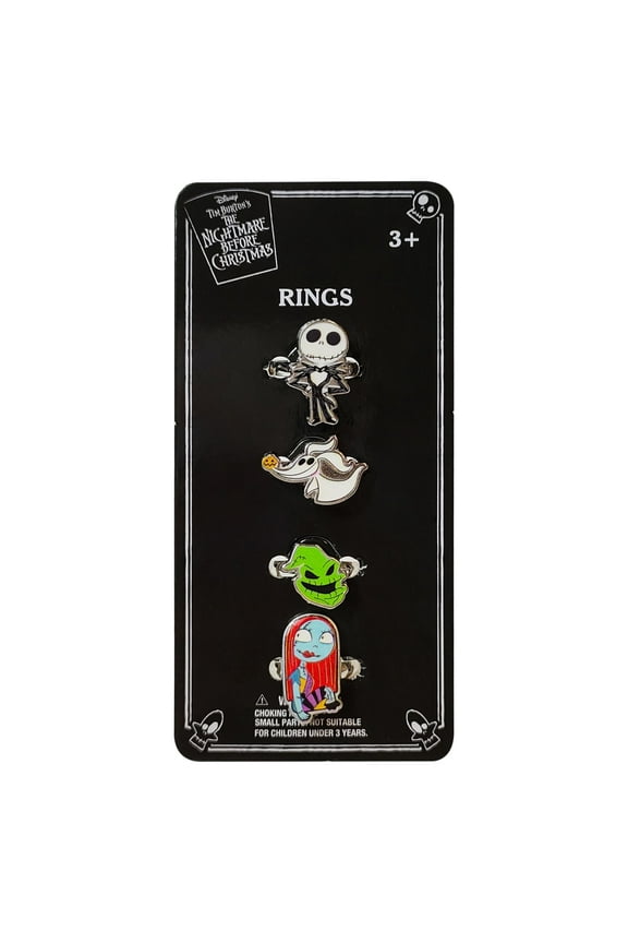 Jack and Sally Gothic Jewelry: 4-Piece Adjustable Rings for Girls (Rings For Kids) Gothic Ring Sets with Jack Skellington with all Fav The Nightmare Before Christmas Characters Cute Rings Ages 4+