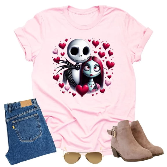 Jack Sally Hearts, Valentine Shirt Unisex Short Sleeve Shirt (Light Pink-Large)