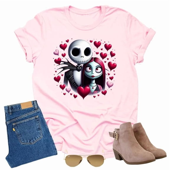 Jack Sally Hearts, Valentine Shirt Unisex Short Sleeve Shirt (Light Pink-Medium)