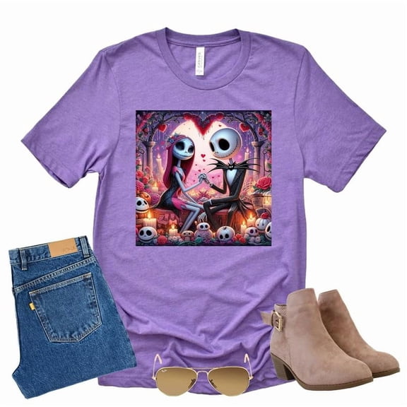 Jack Sally Holding Hands Hearts, Valentine Shirt Unisex Short Sleeve Shirt (Purple-2X Large)
