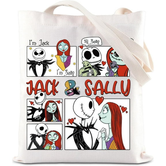 Jack Sally Inspired Handle Bag Movie Merch Zero Dog Gift Skull Tote Bag Spooky Season Gift (J&S night bag)