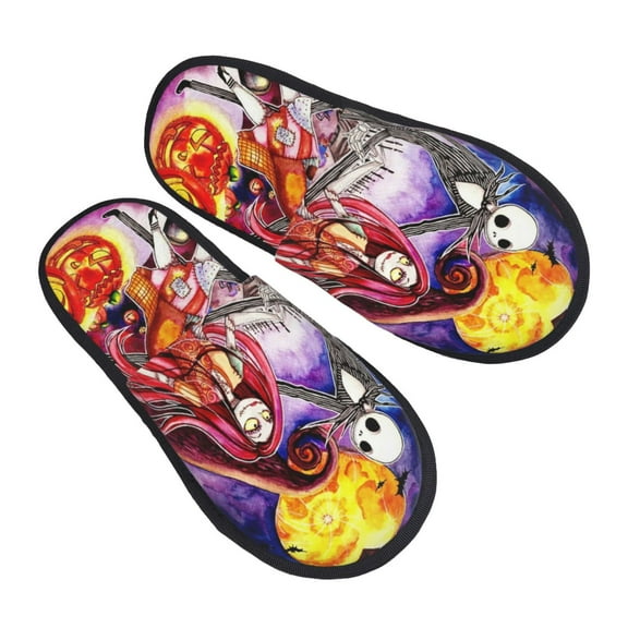 Jack And Sally The NightMare Before Christmas Furry Slippers For Men Women Fuzzy House Slippers Winter Anti-Slip Indoor And Outdoor Slip On Shoes Medium