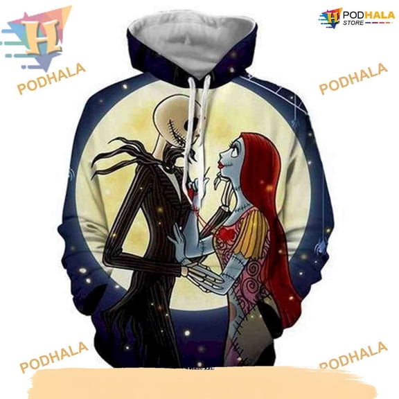 Jack & Sally Nightmare 3D Hoodie, An Enchanting Xmas Gift