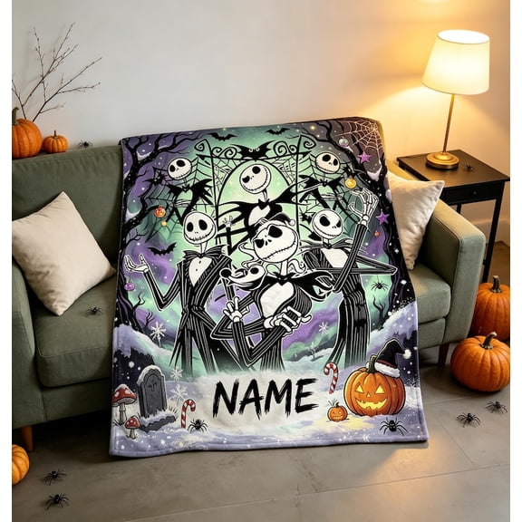Jack Sally Nightmare Before Christmas Spooky Personalized Flannel Blanket