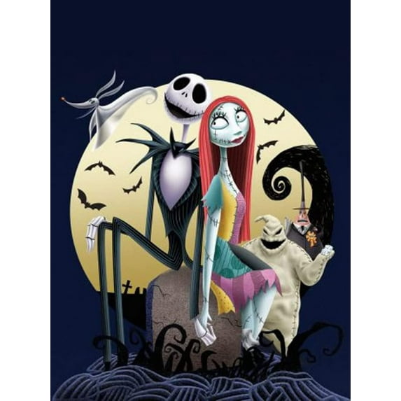 Jack Sally The Nightmare Before Christmas Skull DIY 5D Diamond Digital Painting Kit Crystal Rhinestone Embroidery Cross-stitch artwork Crafts Canvas wall decoration Birthday gift 12 X 16 inches