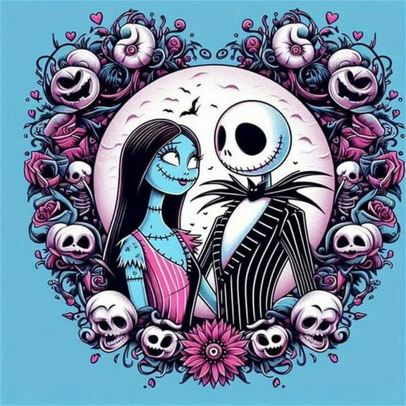 Jack Sally The Nightmare Before Christmas Skull DIY 5D Diamond Digital Painting Kit Crystal Rhinestone Embroidery Cross-stitch artwork Crafts Canvas wall decoration Birthday gift 12 X 12 inches