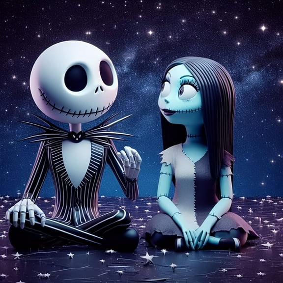 Jack Sally The Nightmare Before Christmas Skull DIY 5D Diamond Digital Painting Kit Crystal Rhinestone Embroidery Cross-stitch artwork Crafts Canvas wall decoration Birthday gift 12 X 12 inches