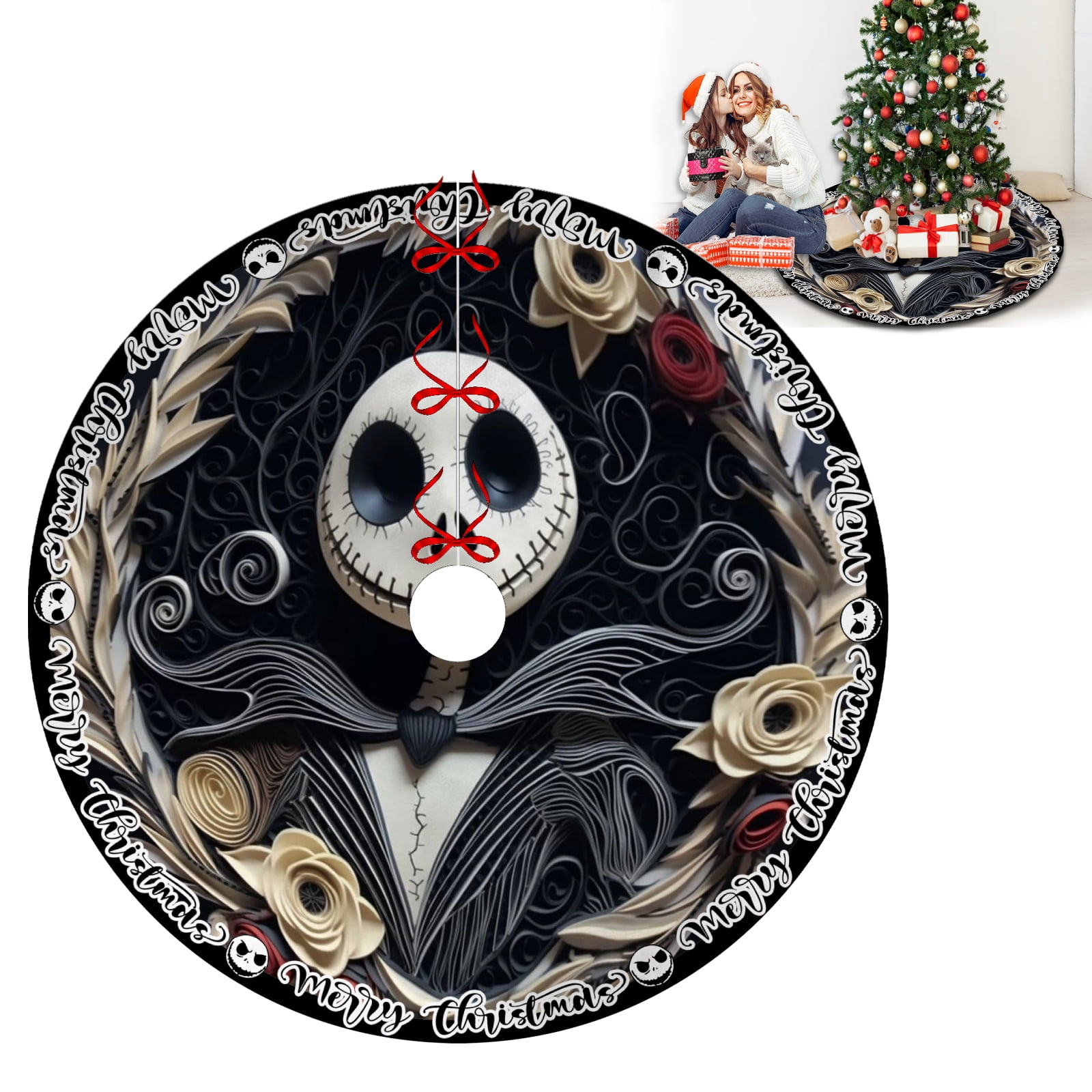 Jack and Sally Skellington Christmas Tree Skirts,Jack Sally Xmas Tree