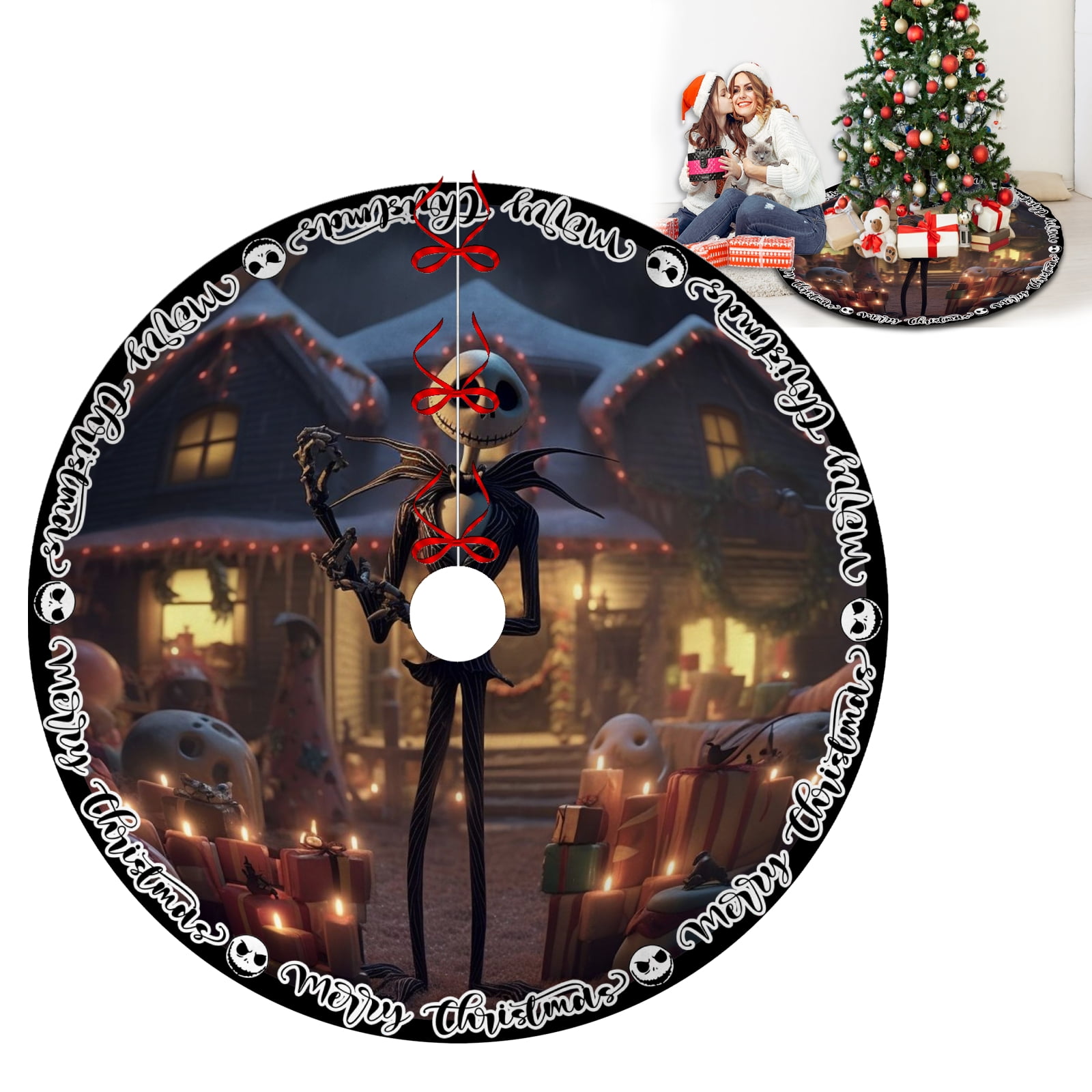 Jack Sally Skellington Skull Christmas Tree Skirts,Black Xmas Tree