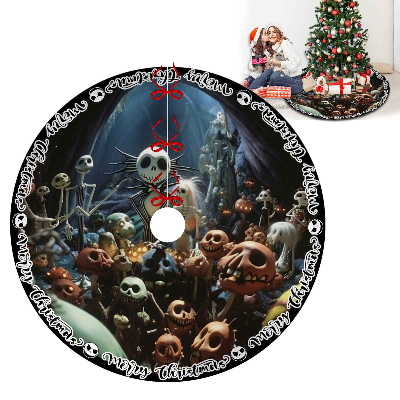 Jack Sally Skellington Skull Christmas Tree Skirts,Jack Sally Xmas Tree