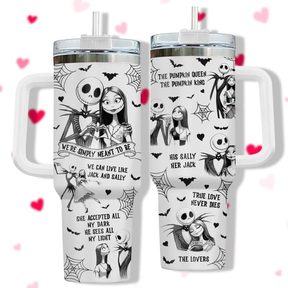 Jack Sally Valentine Tumbler, Disney Nightmare Tumbler, Disney Valentine Day Tumbler, Jack Skellington Tumbler 40oz, Wedding Gift