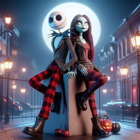 Jack Sally skull The Nightmare Before Christmas DIY 5D Diamond Digital Painting Kit Crystal Rhinestone Embroidery Cross-stitch artwork Crafts Canvas wall decoration Birthday gift 12 X 12 inches