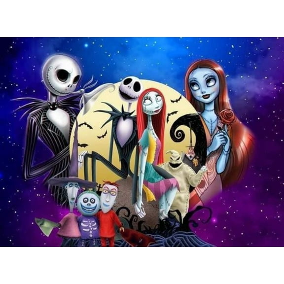 Jack Sally skull The Nightmare Before Christmas DIY 5D Diamond Digital Painting Kit Crystal Rhinestone Embroidery Cross-stitch artwork Crafts Canvas wall decoration Birthday gift 12 X 16 inches