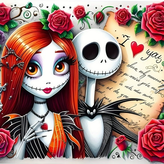 Jack Sally skull The Nightmare Before Christmas DIY 5D Diamond Digital Painting Kit Crystal Rhinestone Embroidery Cross-stitch artwork Crafts Canvas wall decoration Birthday gift 12 X 12 inches
