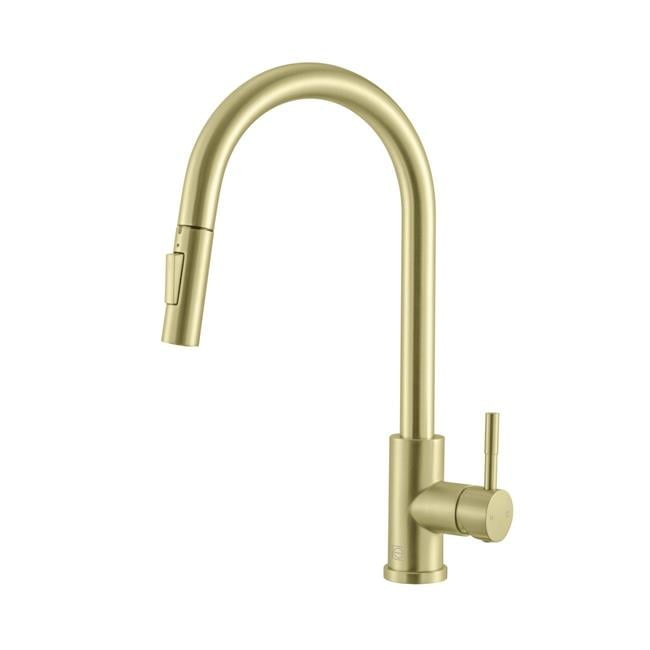 Brushed Gold Stainless Steel Gooseneck Kitchen Faucet with Pull-out Spray