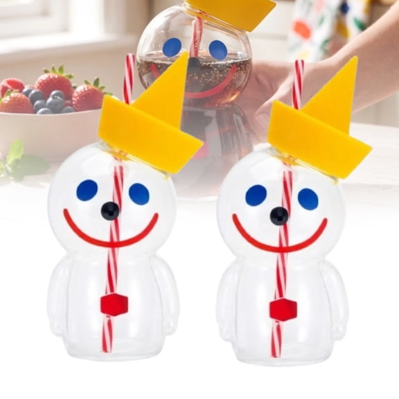 Jack Sipper Cup with Striped Straw & Smiling Face Design, Clear Reusable Cartoon Drink Tumbler, Fun Novelty Cup for Kids Adults Party Favor & Unique Gift Choice (2PCS)