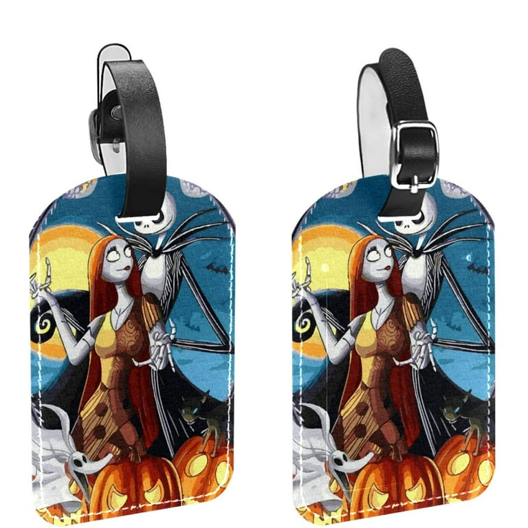 Jack Skellington 2 Pcs PU Leahter Luggage Tag with Privacy Cover for Travel Bag Suitcase