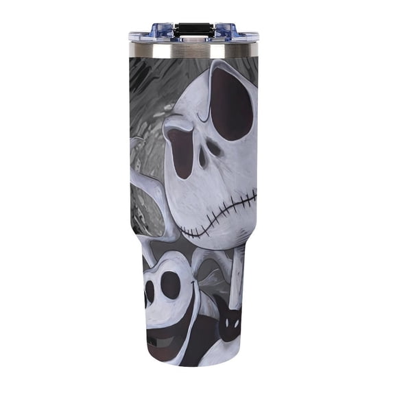 Jack Skellington 40 Oz Large Capacity Car Cup With Lid And Straw Stainless Steel Tumblers Cup With Handle For Women And Men