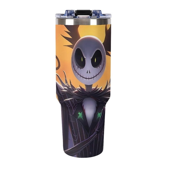 Jack Skellington 40 Oz Large Capacity Car Cup With Lid And Straw Stainless Steel Tumblers Cup With Handle For Women And Men
