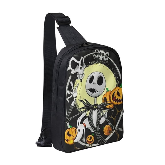 Jack-Skellington Chest Bag Dual Pocket Crossbody Shoulder Bag Cool Sling Bag Travel Hiking Daypack For Men Women Teens