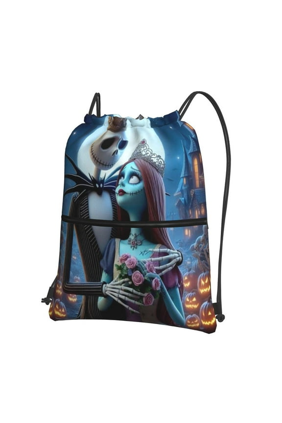 Drawstring Bags Cartoon String Bags Zipper Print Sport Gym Sack Casual Backpack for Yoga Travel