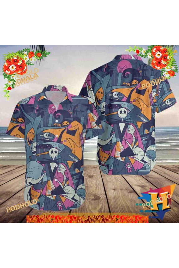 Jack Skellington Halloween Tropical Shirt, Mens Christmas Hawaiian Shirt