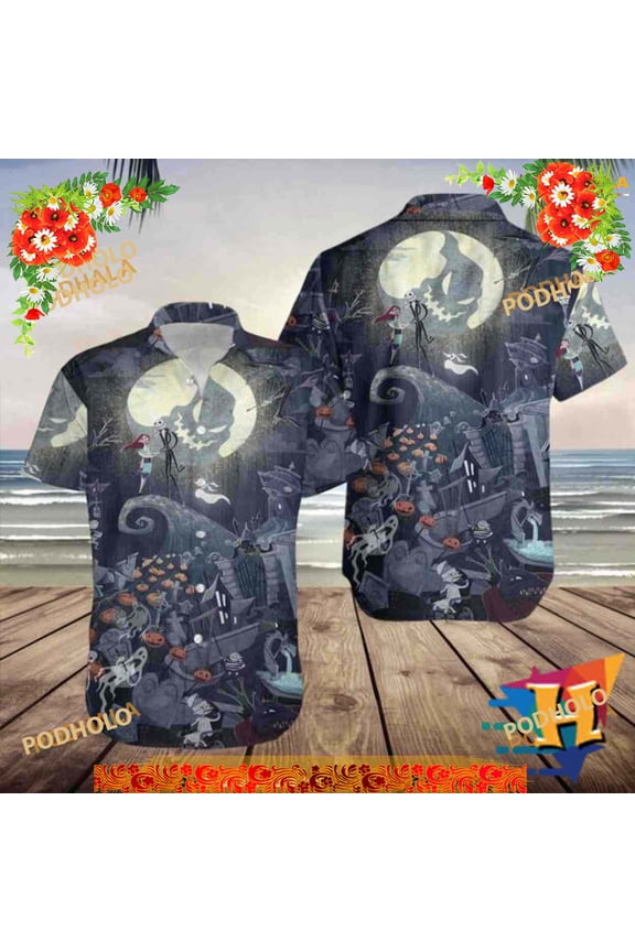 Jack Skellington Halloween Xmas Hawaiian Shirt, Funny Xmas Gifts