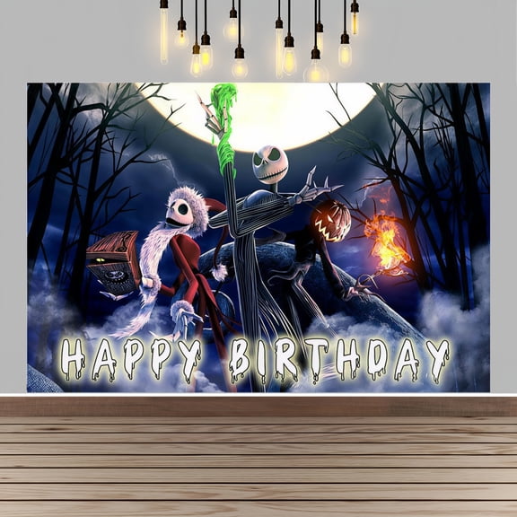 Jack Skellington Happy Birthday Anime Cartoon Theme Backdrops Banner Birthday Party Decor Supplies(5x3ft)