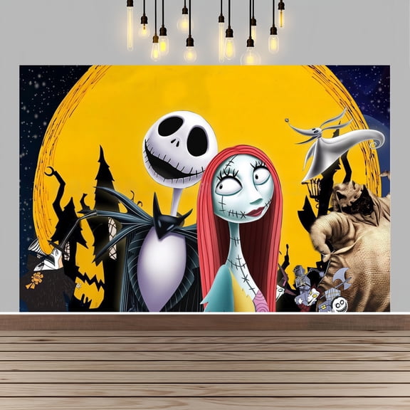 Jack Skellington Happy Birthday Anime Cartoon Theme Backdrops Banner Birthday Party Decor Supplies(5x3ft)