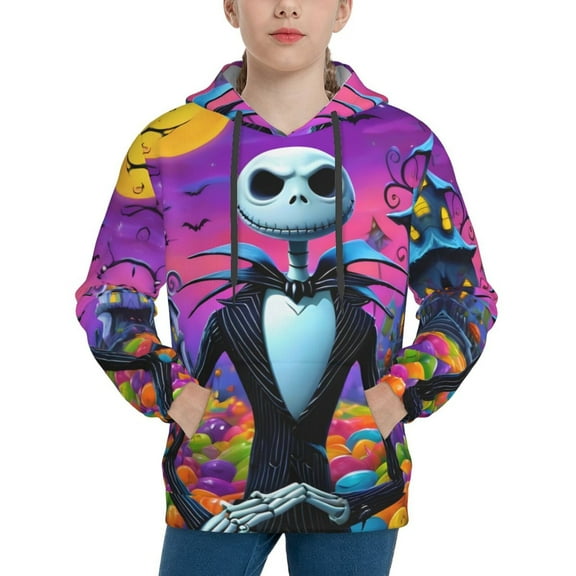 Jack-Skellington Hoodie, Casual Unisex Youth Hoodie, Fashion Novelty Long Sleeve Pullover Sweatshirt Hooded For Kid, Teens And Adults