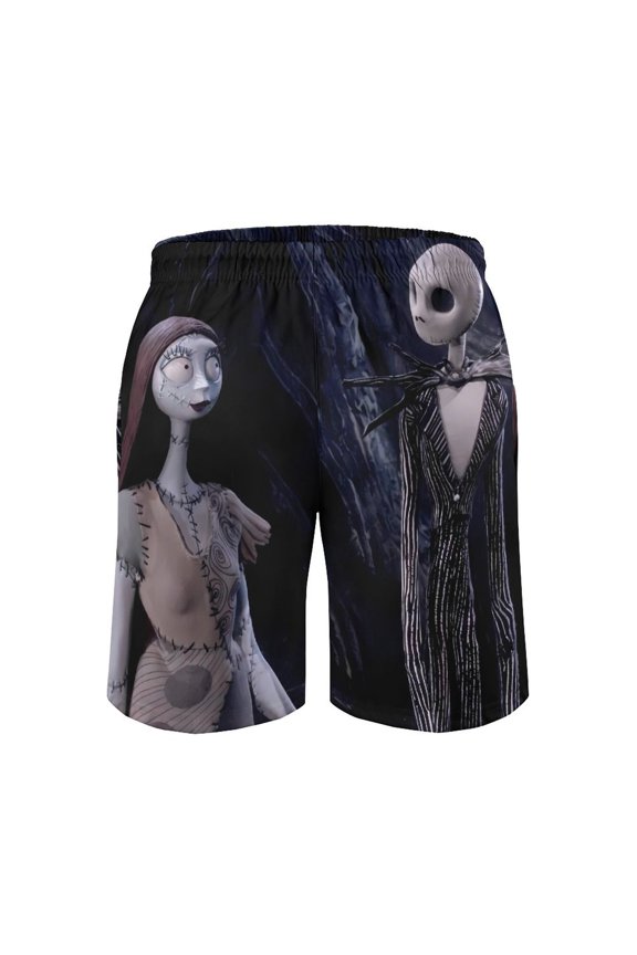 Jack Skellington Men's Shorts Quick Dry 3D Printed Beach Men's Swim Trunks with Pockets Mesh Lining Bathing Beachwear 2XL