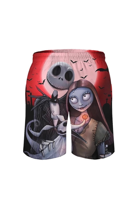 Jack Skellington Men's Shorts Quick Dry 3D Printed Beach Men's Swim Trunks with Pockets Mesh Lining Bathing Beachwear L