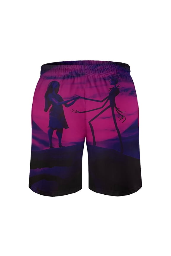 Jack Skellington Men's Shorts Quick Dry 3D Printed Beach Men's Swim Trunks with Pockets Mesh Lining Bathing Beachwear M