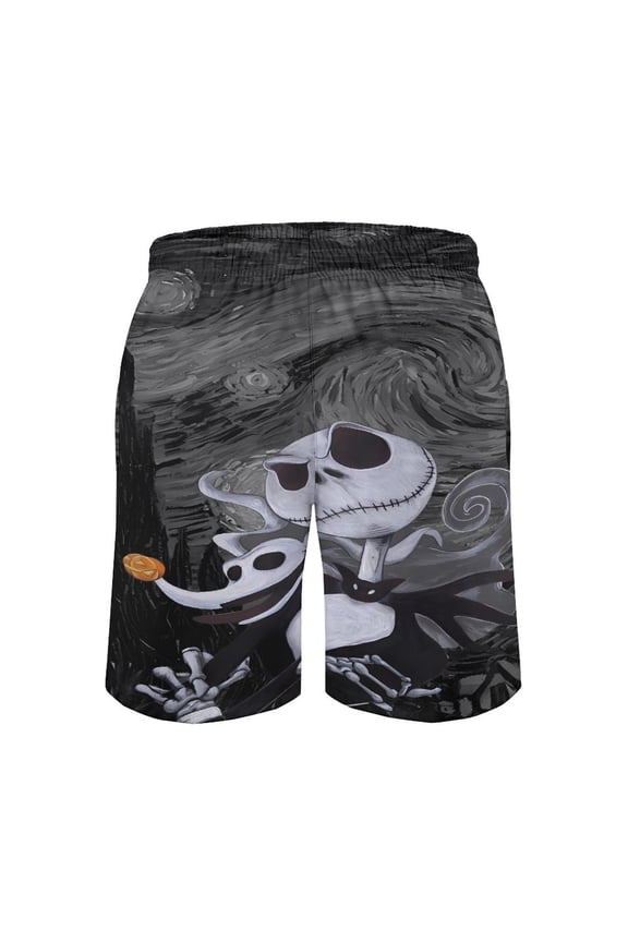 Jack Skellington Men's Shorts Quick Dry 3D Printed Beach Men's Swim Trunks with Pockets Mesh Lining Bathing Beachwear M